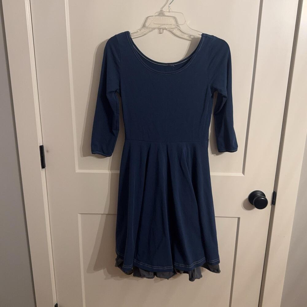 Matilda Jane Dress Girls 10-11 Blue Jersey Skater 3/4 Sleeve Tulle Hem Party